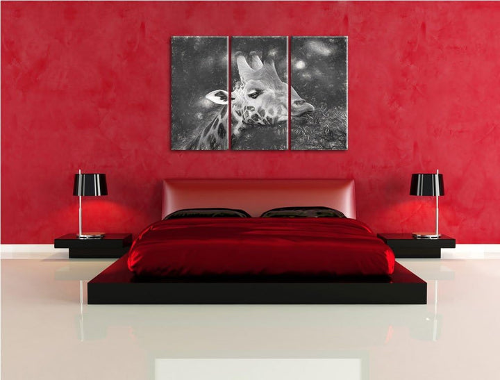 schöne Giraffe beim Fressen NewArt 3-Teiler Leinwandbild 120x80 Bild auf Leinwand, XXL riesige Bilde