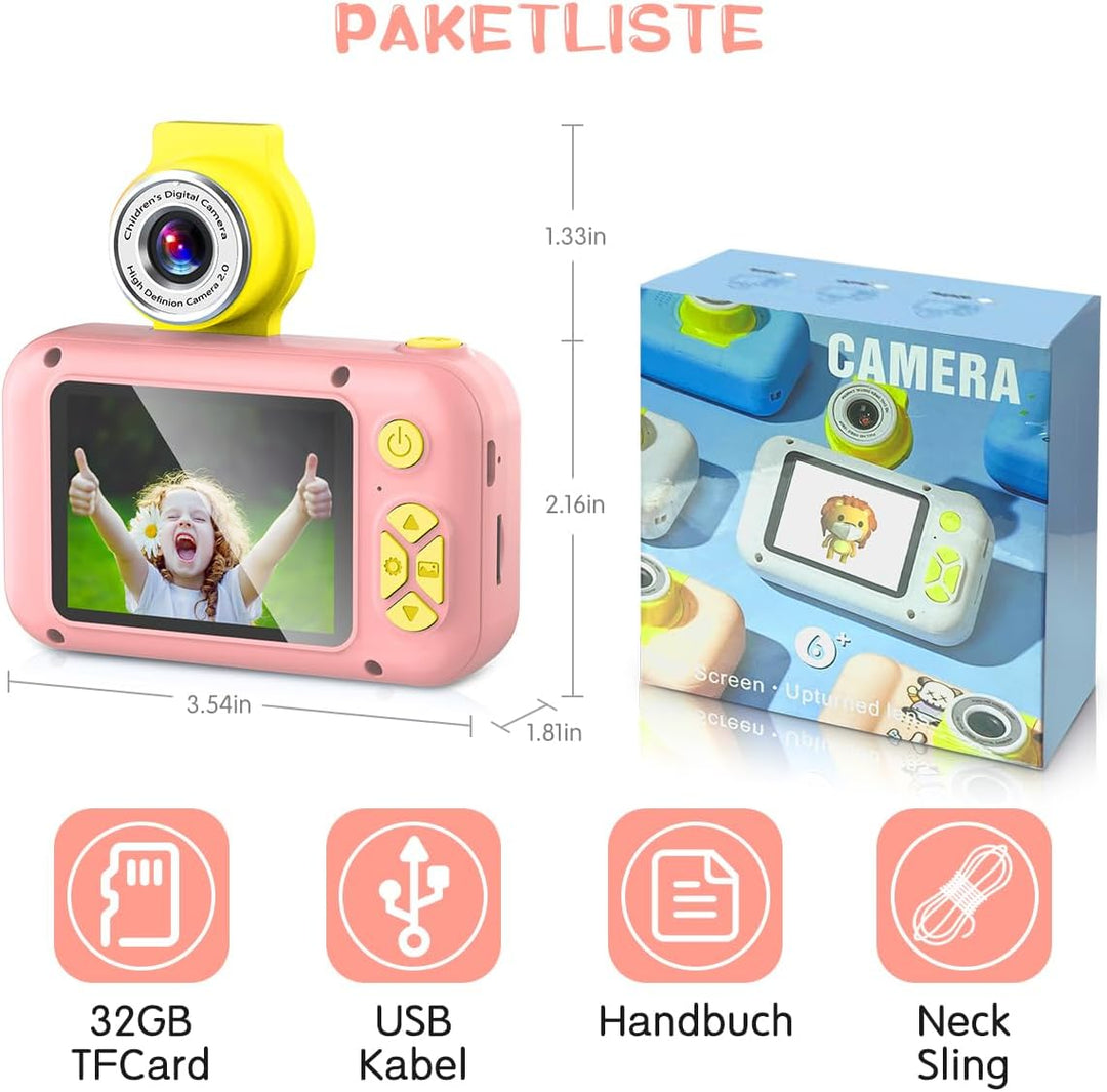Kinderkamera für 3 4 5 6 7 8 9 10 11 12 Jahre alte Mädchen/Jungen, Kinder Kamera mit 180°Flip-Objekt