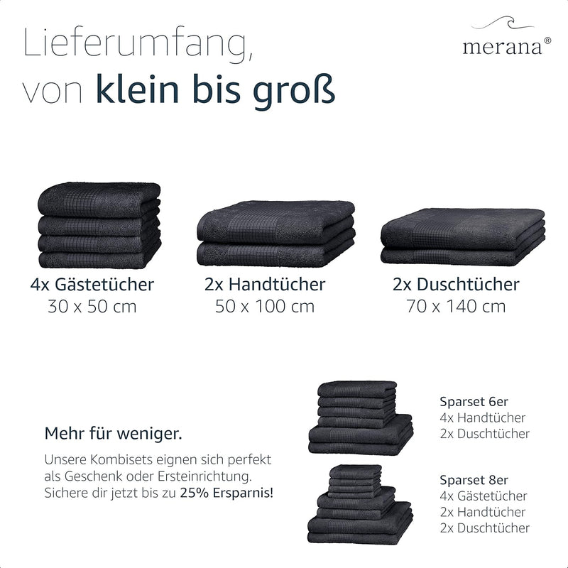 Merana Rome Handtuch Set | saugstark, weich und fusselfrei | Frottier Luxus Qualität | 100% Baumwoll