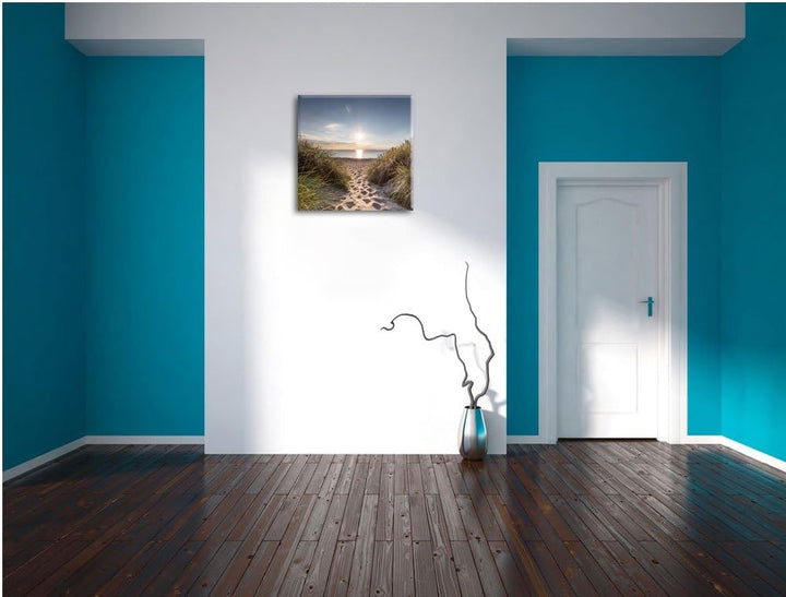 der Weg ins Meer, Format: 70x70 auf Leinwand, XXL riesige Bilder fertig gerahmt mit Keilrahmen, Kuns