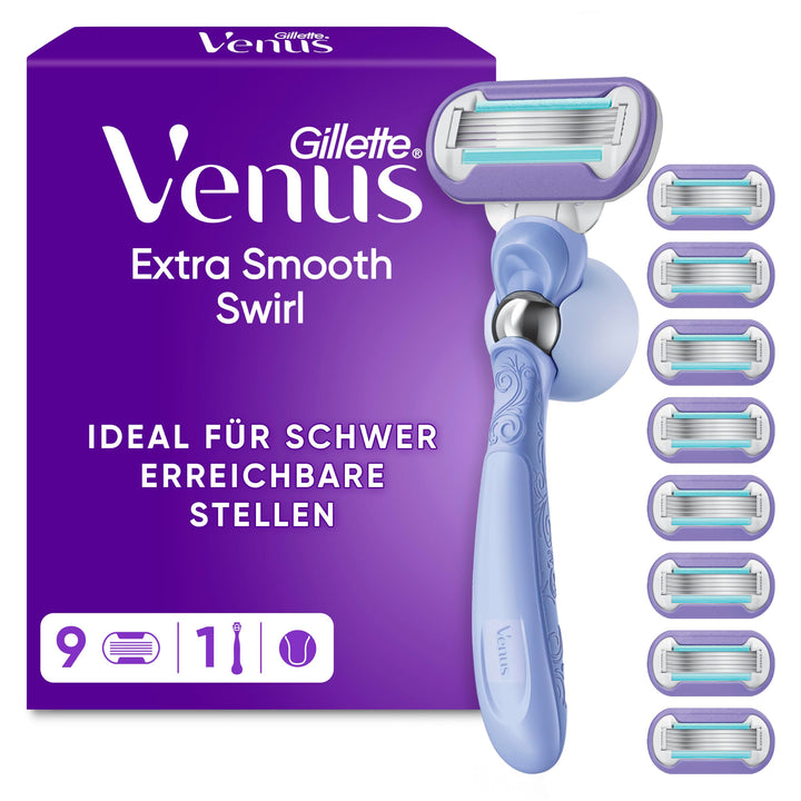 Gillette Venus Deluxe Smooth Swirl Rasierer Damen, Damenrasierer + 9 Rasierklingen mit 5-fach Klinge