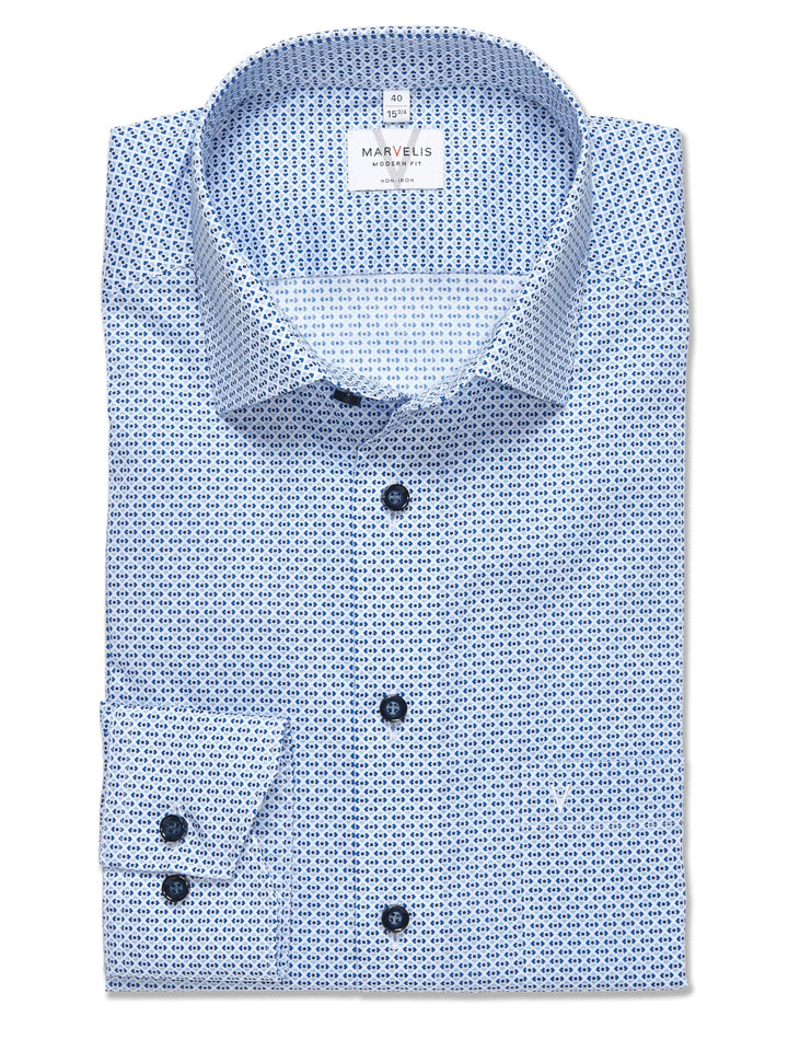 Marvelis Herren Businesshemd Langarm 723014,Rotationsdruck,Modern Fit,New Kent 42 Bleu 11, 42 Bleu 1