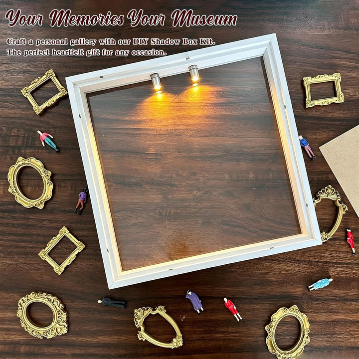 DIY Mini Museum Silhouette Box,Mini Museum Frames mit 8 Mini Goldene Rahmen & 8 Figuren mit Licht,Go