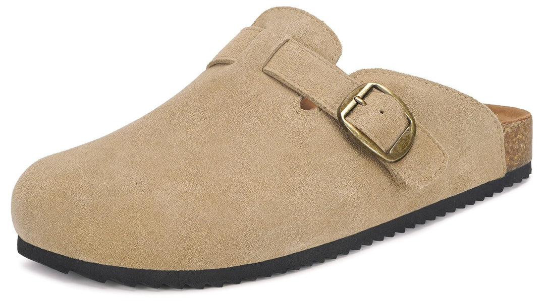 Intini Clogs Damen Herren Hausschuhe mit Fussbett Leder Pantoletten Gartenschuhe Geschlossene Bequem
