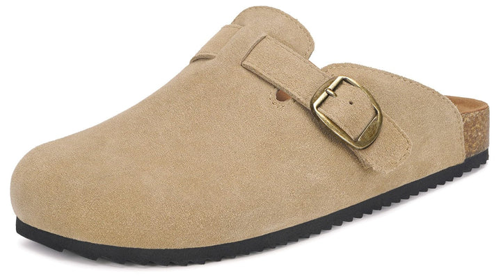 Intini Clogs Damen Herren Hausschuhe mit Fussbett Leder Pantoletten Gartenschuhe Geschlossene Bequem