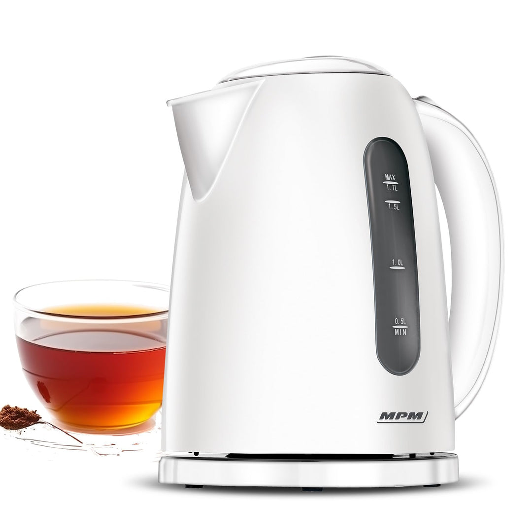 MPM MCZ-85 Elektrischer Wasserkocher, Fassungsvermögen 1,7 Liter BPA frei, Kabellos, 360°-Drehbasis,