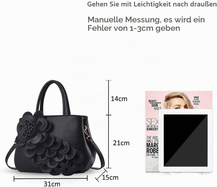 NICOLE &amp; DORIS Umhängetasche Umhängetasche Handtasche Blumenmotiv für Damen Schwarz, Schwarz