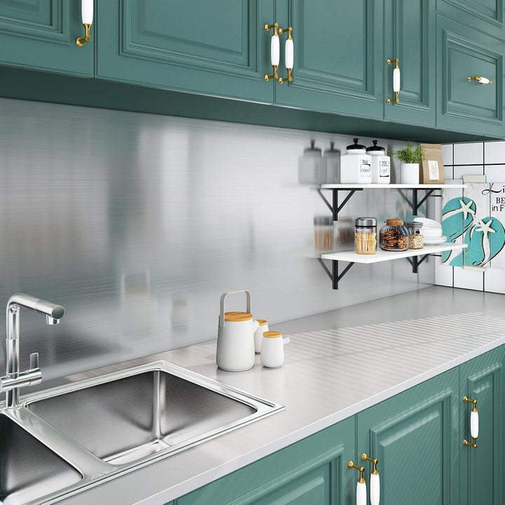 Livelynine 40CMX10M Klebefolie Silber Edelstahl Selbstklebende Folie Metallic Folie Selbstklebend Mö