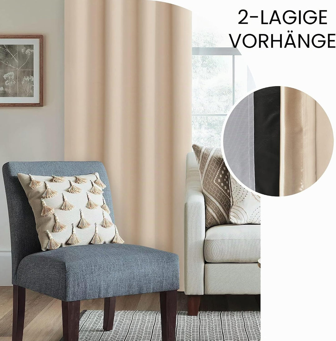 XWZO 100% Blickdicht Vorhänge, Doppellagige Dicker Verdunklungsvorhänge mit Ösen, Schallschutz Therm