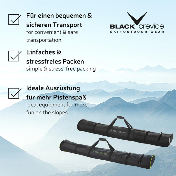 Black Crevice Skitasche mit Rollen für 2 Paar Skier + Stöcke I Ski Bag mit 2-Wege Reissverschluss I