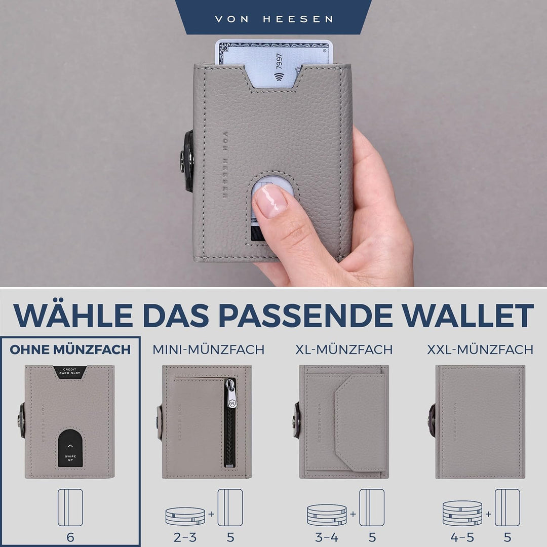 VON HEESEN Slim Wallet mit RFID Schutz - Geldbörse Herren klein - Mini Geldbeutel Damen Portmonee -