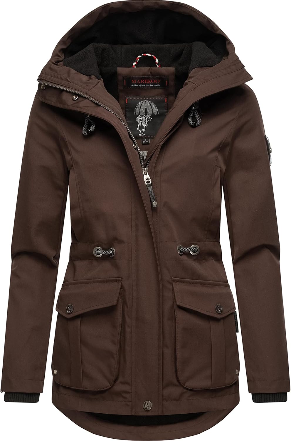 MARIKOO Damen Leichter Übergangsparka mit Kapuze Babetaa Prc XS Dark Choco, XS Dark Choco