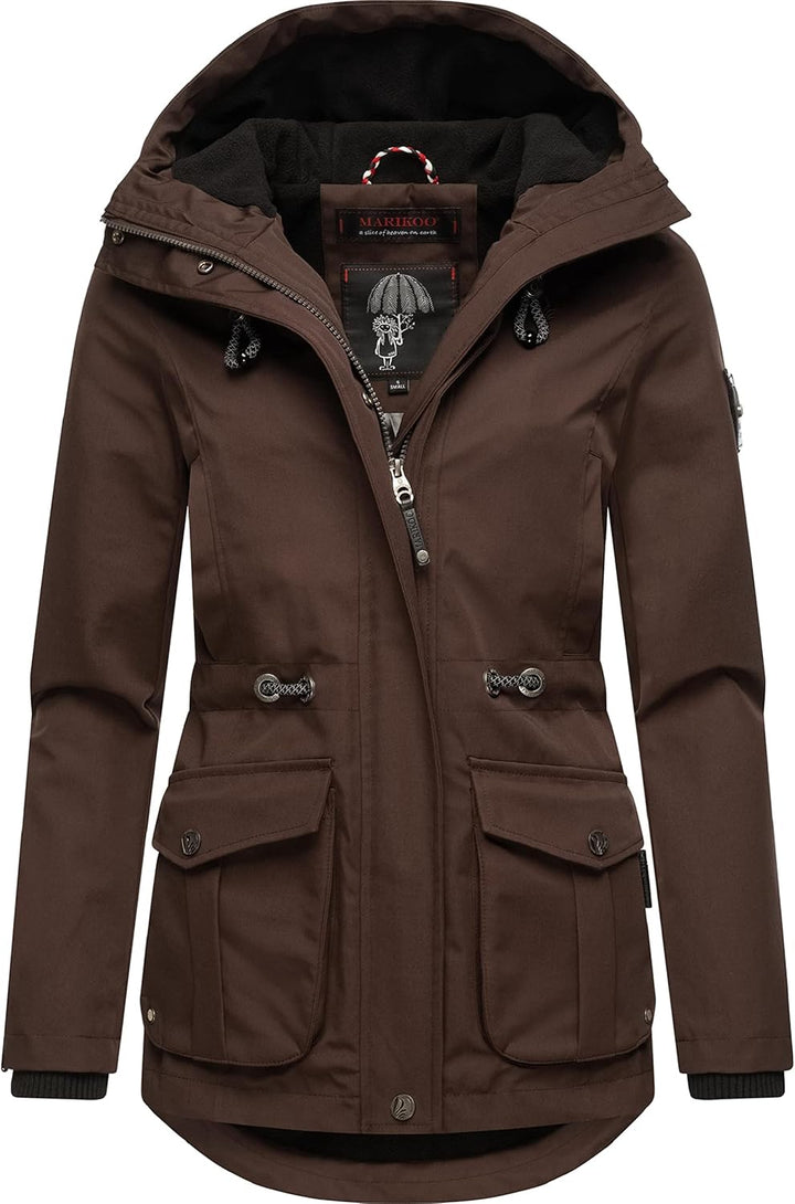 MARIKOO Damen Leichter Übergangsparka mit Kapuze Babetaa Prc S Dark Choco, S Dark Choco