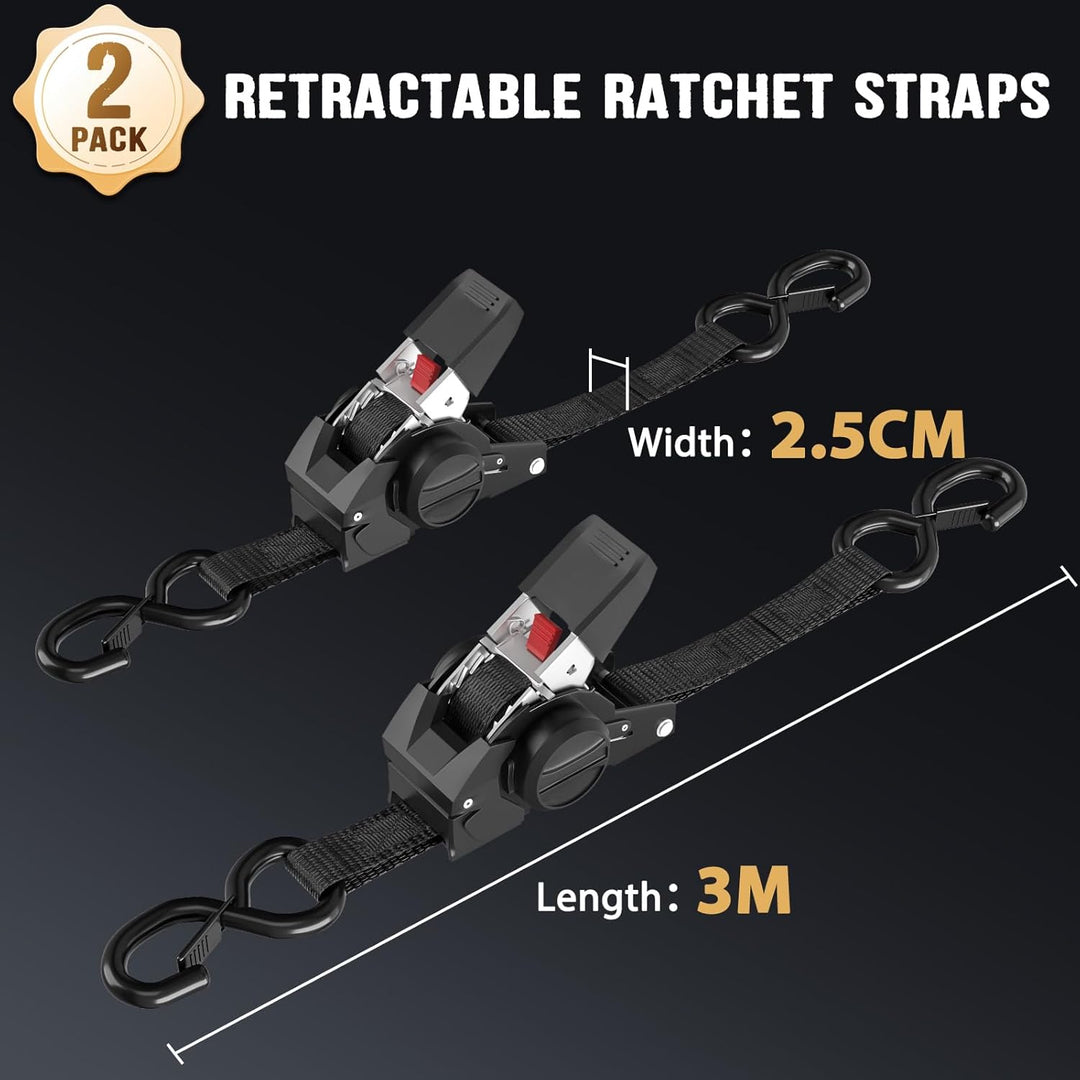 Einziehbare Spanngurte mit Ratsche, 2,5 cm x 3 m, strapazierfähig, selbsteinziehend, für LKW, ATV, M
