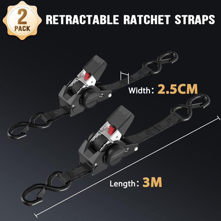 Einziehbare Spanngurte mit Ratsche, 2,5 cm x 3 m, strapazierfähig, selbsteinziehend, für LKW, ATV, M