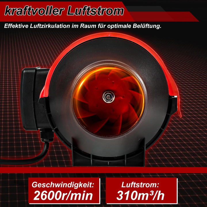 Herrselsam Rauchabzug Rohrventilator 100mm Inline-Kanalventilator Abluftventilator mit variabler Ges