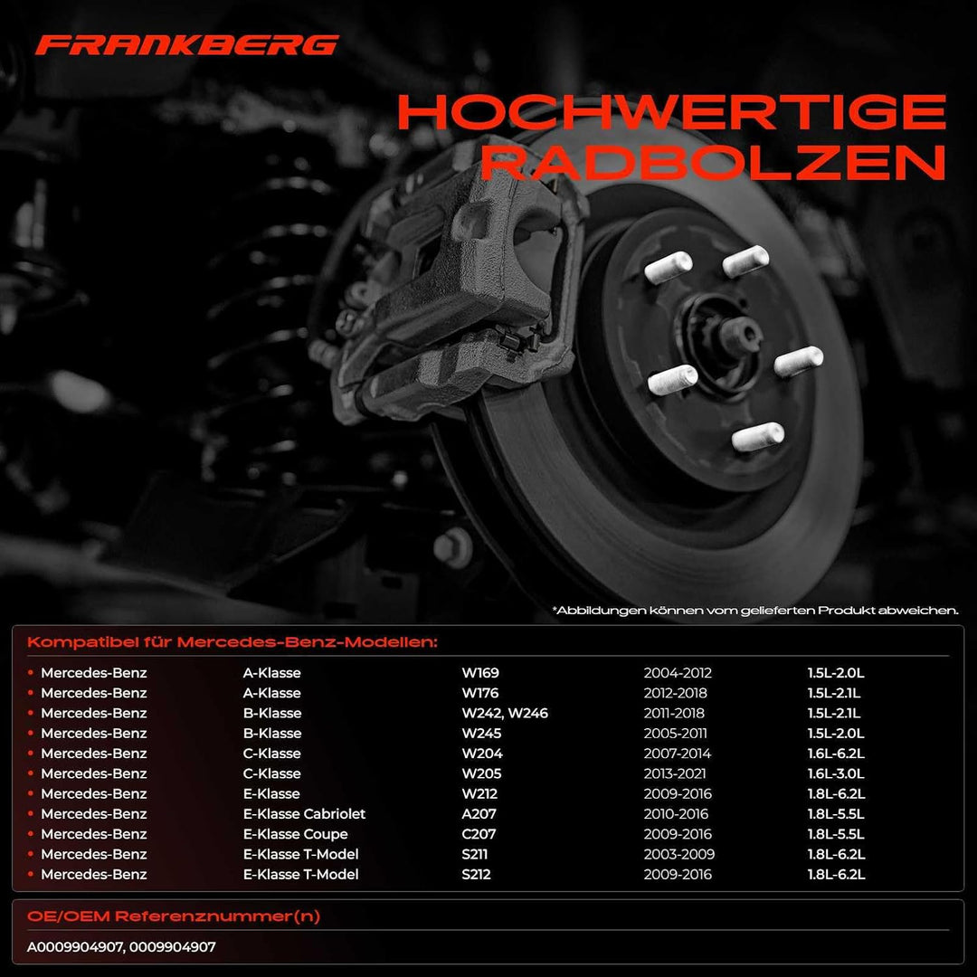 Frankberg 20x Radbolzen Radschraube Kompatibel mit A,B,C,E,M,S,R,GL,GLA,GLK-Klasse CLA CLK CLS 1998-