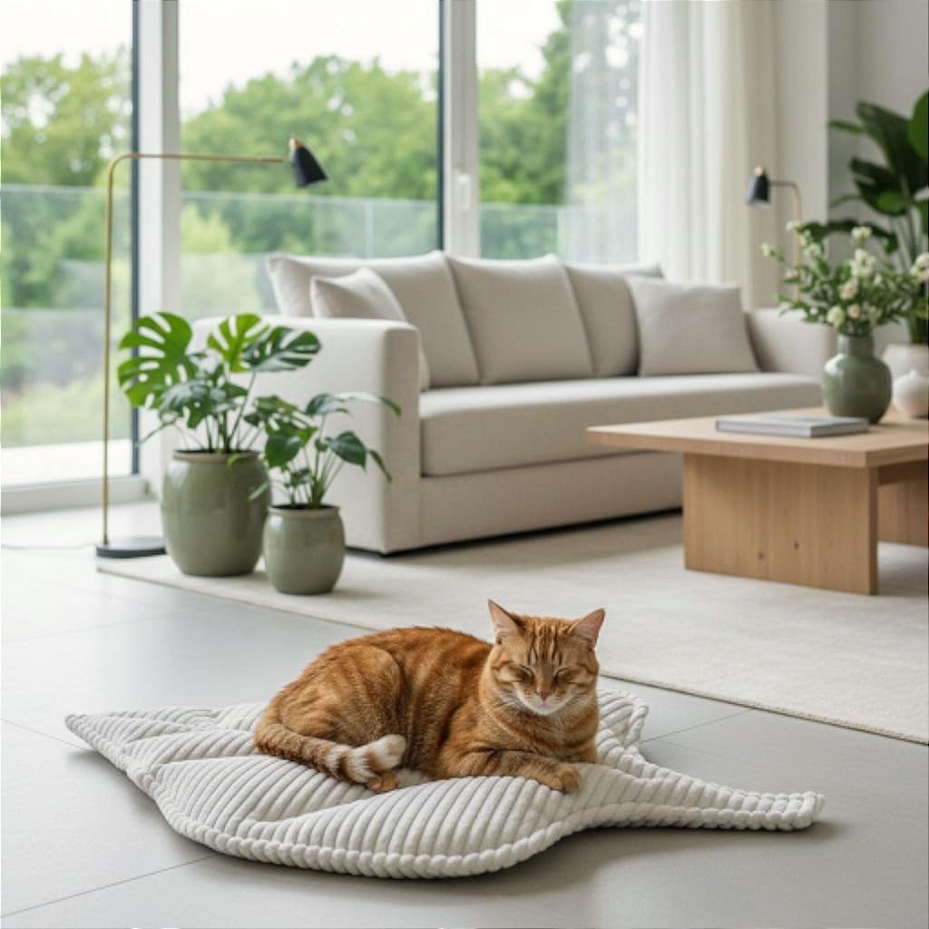 PRASKA Katzendecke Haustierbett - Kuscheldecke Katzenmatte für Hunde und Katzen 75x55cm Blatt Katzen