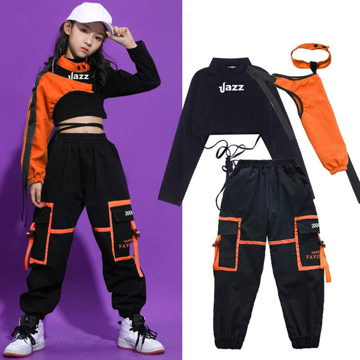 LOLANTA Hip Hop Kleidung Mädchen, Teenager Jazz Tanz Outfit,Bauchfreies Oberteil Cargohose Kleidungs