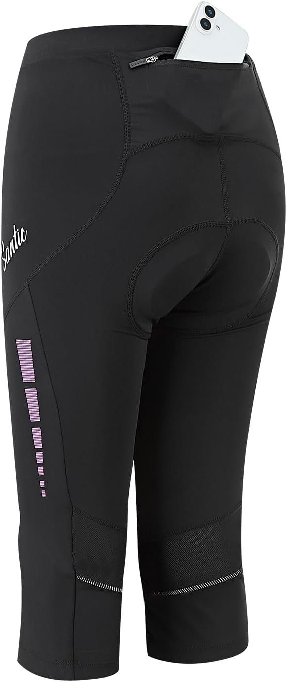 Santic Fahrradhose Damen Gepolstert 3/4 Radsport Hosen Für Damen Bike Shorts mit Taschen UPF50+ Elas
