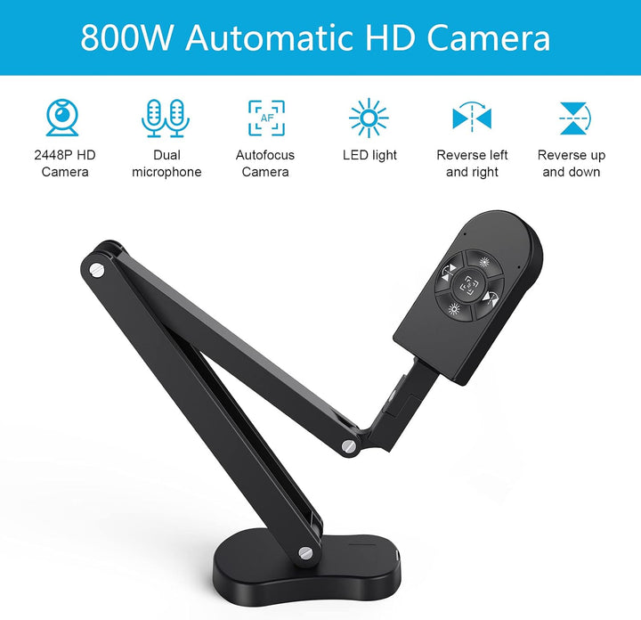 2448P USB Visualisierer, Dokumentenkamera für Unterricht und Klassenzimmer mit LED-Licht, links und