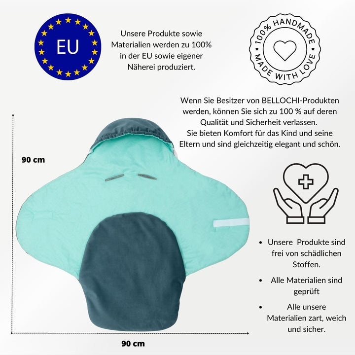 Premium Einschlagdecke Babyschale, Baby Erstausstattung aus Baumwolle für Autositz, Kuscheldecke für