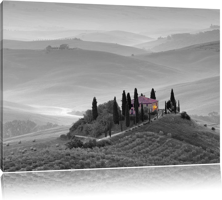 Pixxprint schöne Toskana Landschaft schwarz/weiss Format: 100x70 auf Leinwand, 100x70