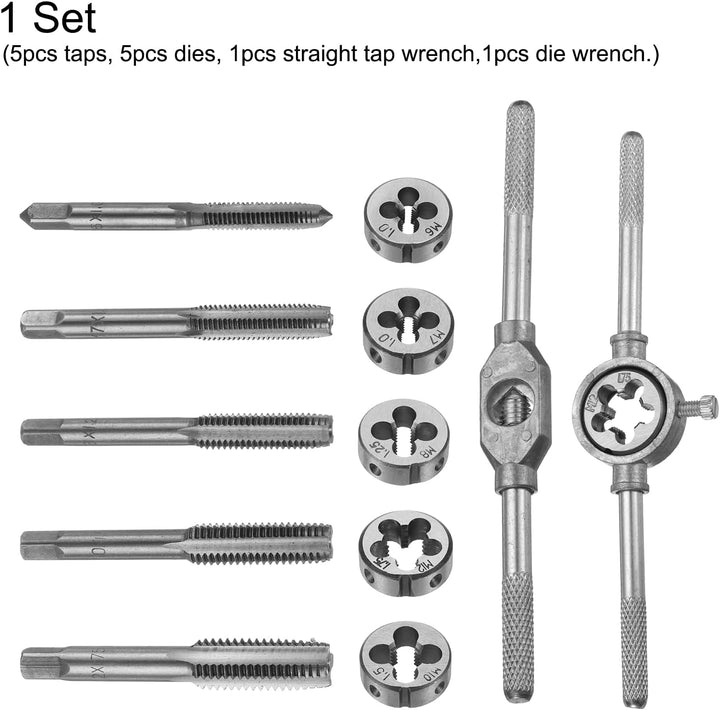 QUARKZMAN 12 Stück Metrisches Gewindebohrer Und Schneideisen Set M6-M12 Set Schraubengewindebohrer S