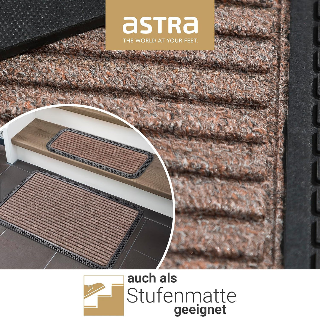 Astra Fussmatte Aussen &amp; Innen - Braun Linien 40 x 60 cm 4er Set (Rechteckig) | Robuste Gummi Sauber