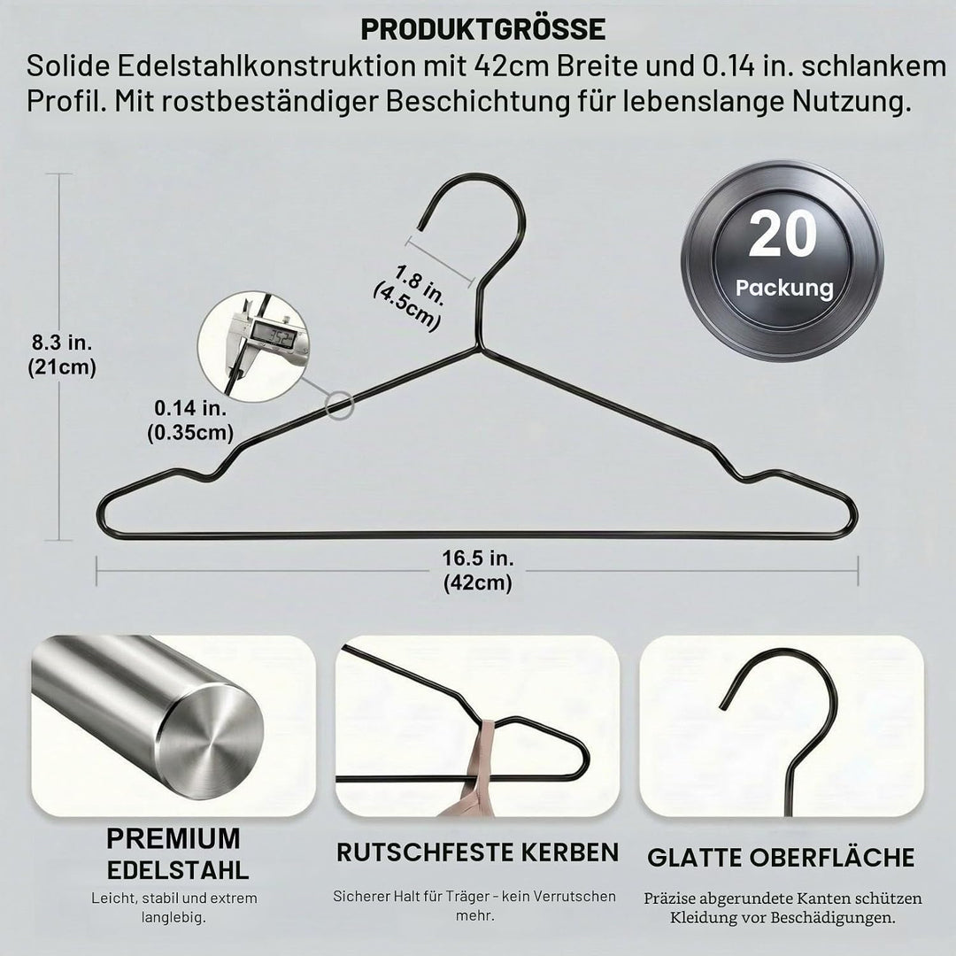 41,9 cm robuste Metall-Kleiderbügel, mattschwarz, 20 Stück, Draht-Kleiderbügel für Mantel, Hemden, K