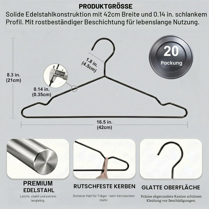 41,9 cm robuste Metall-Kleiderbügel, mattschwarz, 20 Stück, Draht-Kleiderbügel für Mantel, Hemden, K