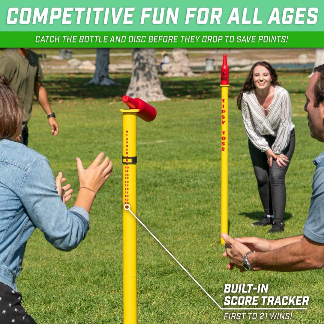 GoSports Tipsy Toss Game Set – Flying Disc Bottle Drop Yard Spiel, Gelb Pro, Pro