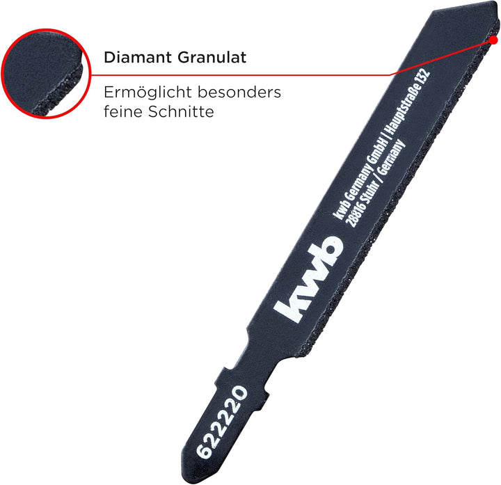 kwb Stichsägeblätter für Fliesen und Keramik aus flexiblem, schwarz lackiertem HCS-Stahl, diamantbes