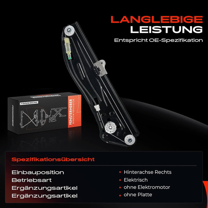 Frankberg Fensterheber Elektrisch Ohne Motor Hinten Rechts Kompatibel mit 7er E65 E66 E67 730 740 74
