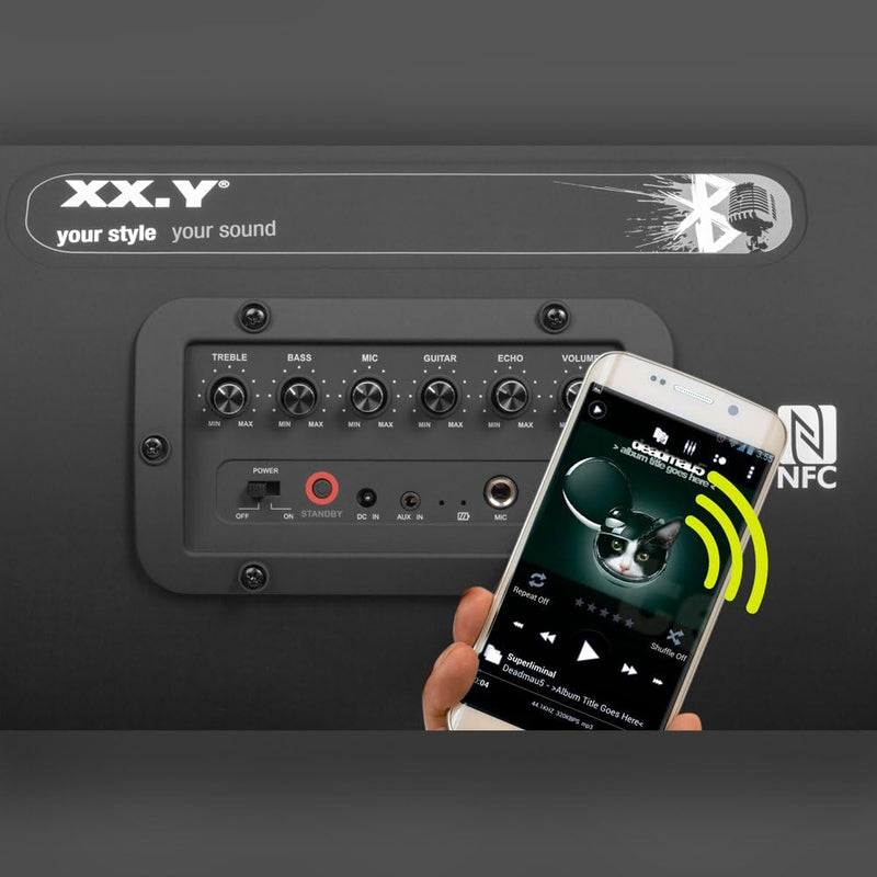 XX.Y P-127J tragbarer Bluetooth Lautsprecher Boom Box (NFC) mit eingebautem Akku/Audio-Eingang für M