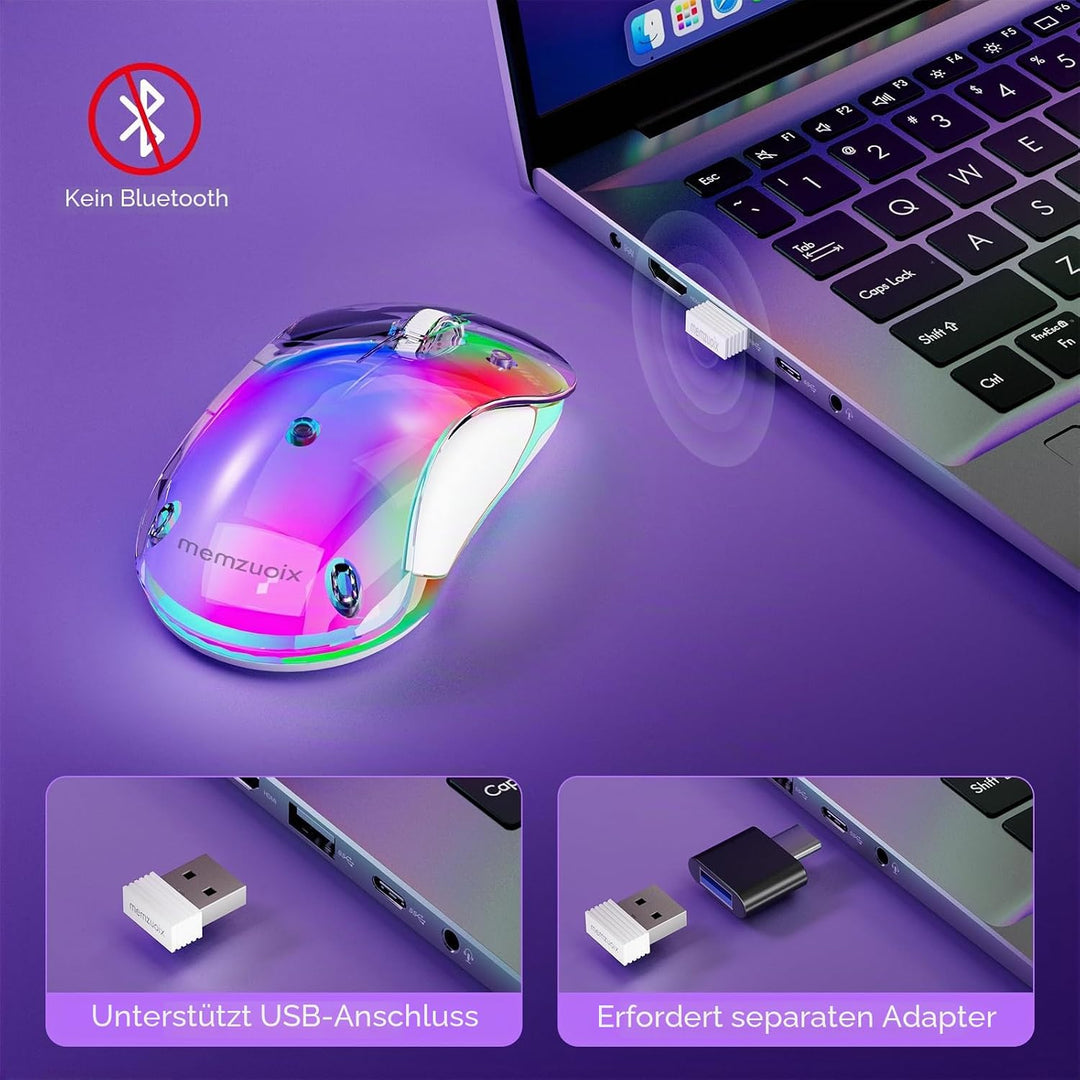 memzuoix LED Kabellose Maus – Wiederaufladbare 2.4G Optische Maus mit Magnetischer Abdeckung, Sanfte