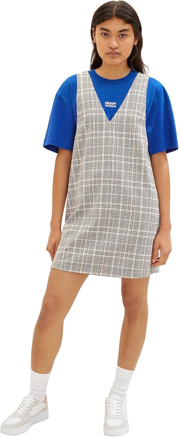 TOM TAILOR Denim Damen Kleid mit Karomuster XS 32456-rose Grey Check, XS 32456-rose Grey Check