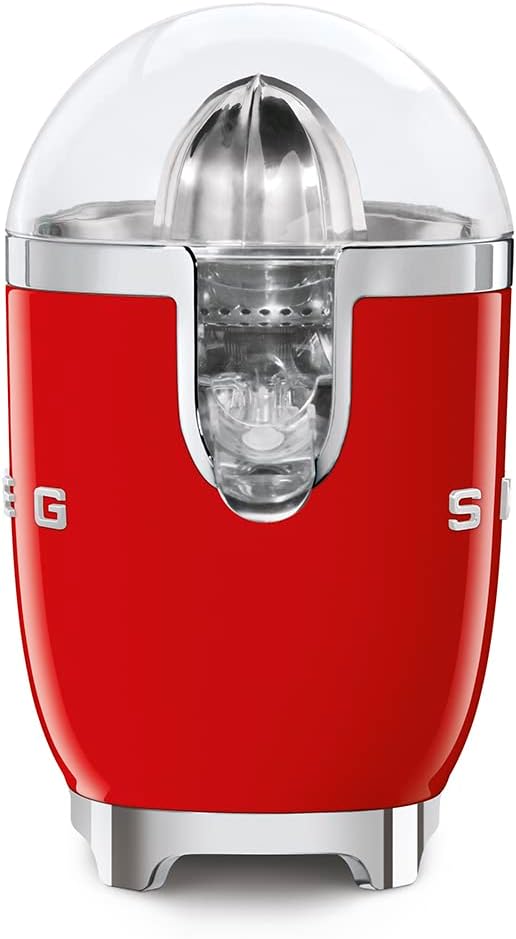 Smeg, Elektrische Zitruspresse CJF01RDEU, manuelle Druckpresse, tropfsicherer Auslauf und Universalk