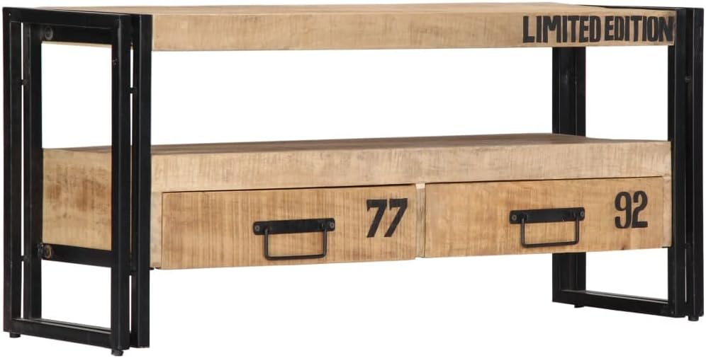 vidaXL Mangoholz Massiv TV Schrank mit 2 Schubladen 1 Fach TV Board Möbel Lowboard Fernsehschrank Fe