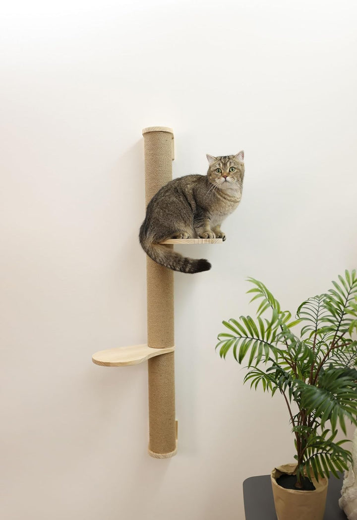 Kerbl Pet Kratzsäule Timber, Kratzbaum, natur, 127cm, Massivholz, Jute, Katzen, inkl. Wandbefestigun