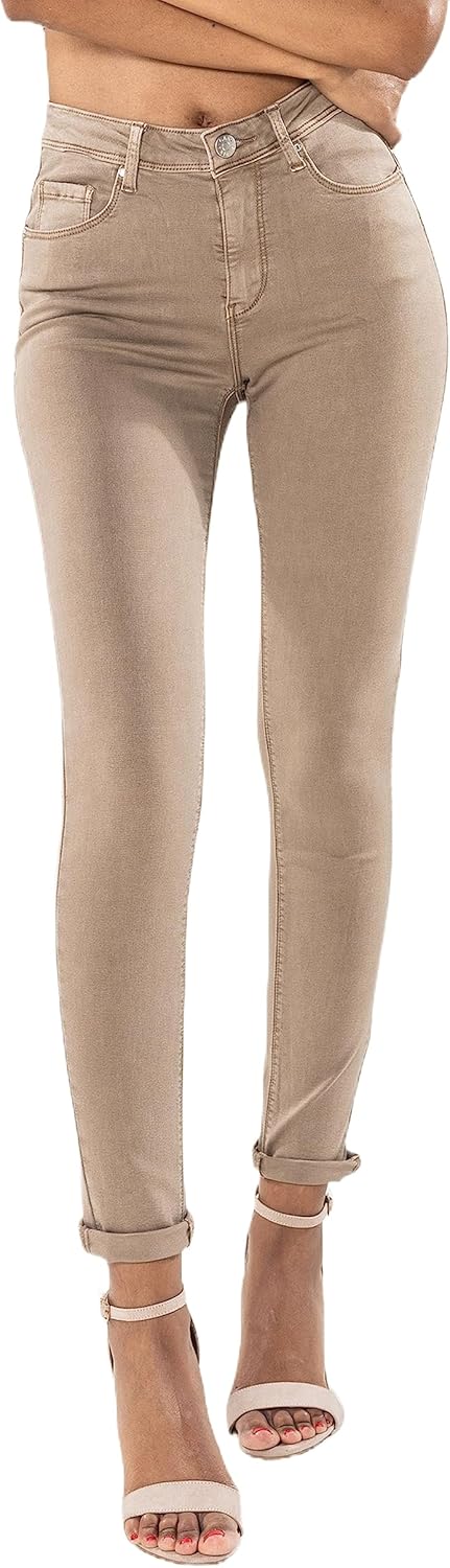 Nina Carter P106 Damen Jeanshosen Slim Fit Push-Up Skinny Jeans Mid-High Waist S Slim Hellbraun (P10