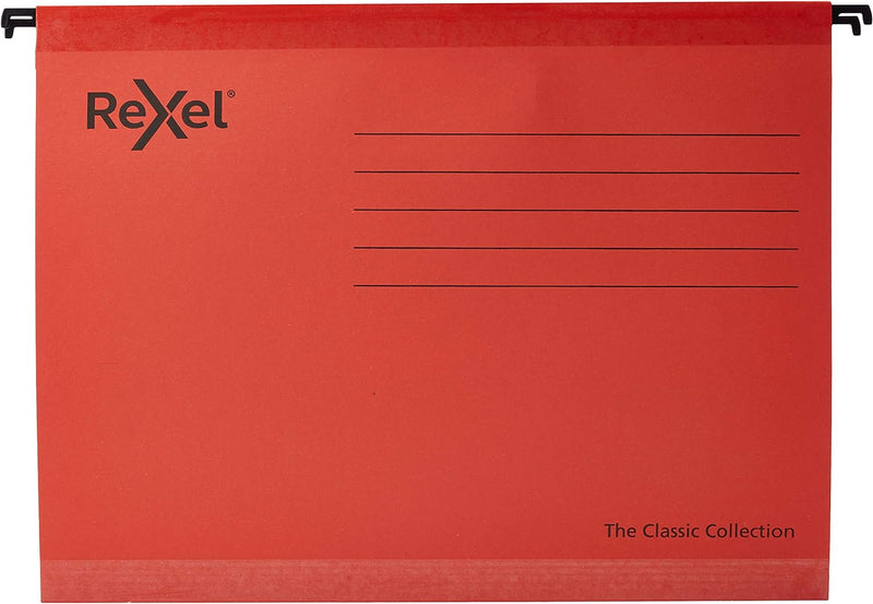 Rexel Classic 2115589 Hängemappen, A4, verstärkt, 15 mm, V-Sockel, 100% recycelter Karton, rot, 25 S