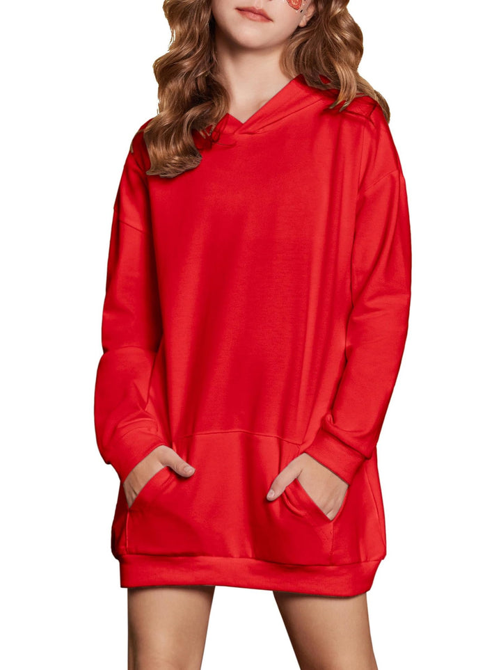 Arshiner Mädchen Hoodie Lang Kinder Winter Kapuzenpullover Mode Freizeit Einfarbiges Sweatshirt für