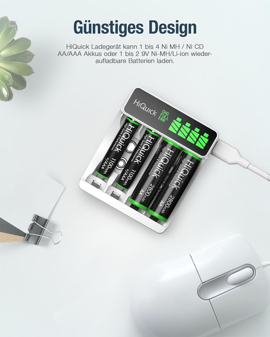 HiQuick Universal Akkuladegerät mit 4 AA Akkus + 4 AAA Akkus, Ladegerät für NI-MH/NI-CD Mignon AA Mi