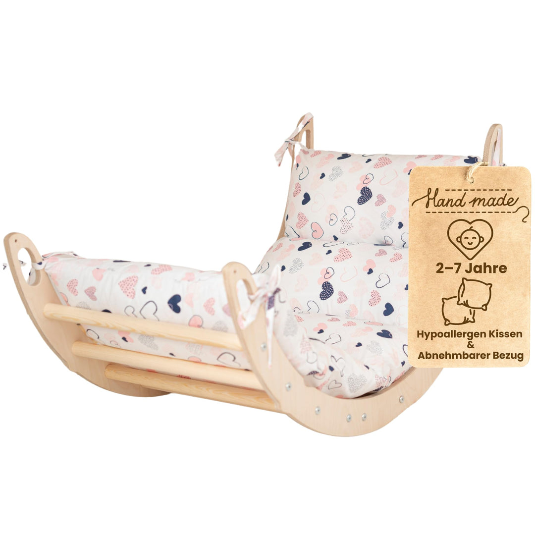WoodsCraft Kletterbogen mit Kissen - Holz Klettergerüst Indoor - Hypoallergen Kissen für Kletterboge