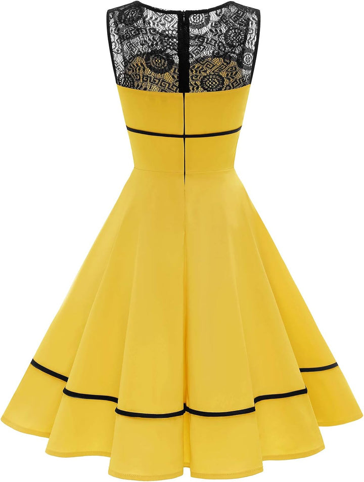 Bbonlinedress Damen Cocktailkleid Rockabilly Spitzenkleid 50er Retro Vintage Faltenrock Elegant Ärme