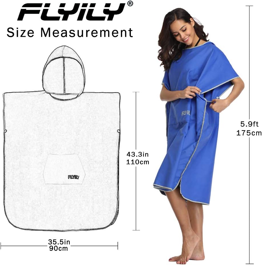 FLYILY Microfaser Surf Poncho Handtuch mit Kapuze Bademantel zum Schwimmen und Strand wechseln Einhe