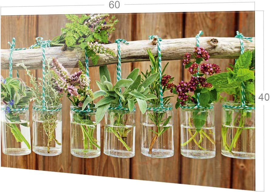 GRAZDesign Spritzschutz Küche Glas Frische Kräuter Braun Holz Optik, Küchenrückwand Glas für Herd un