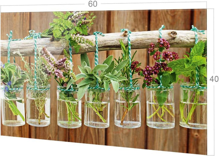 GRAZDesign Spritzschutz Küche Glas Frische Kräuter Braun Holz Optik, Küchenrückwand Glas für Herd un