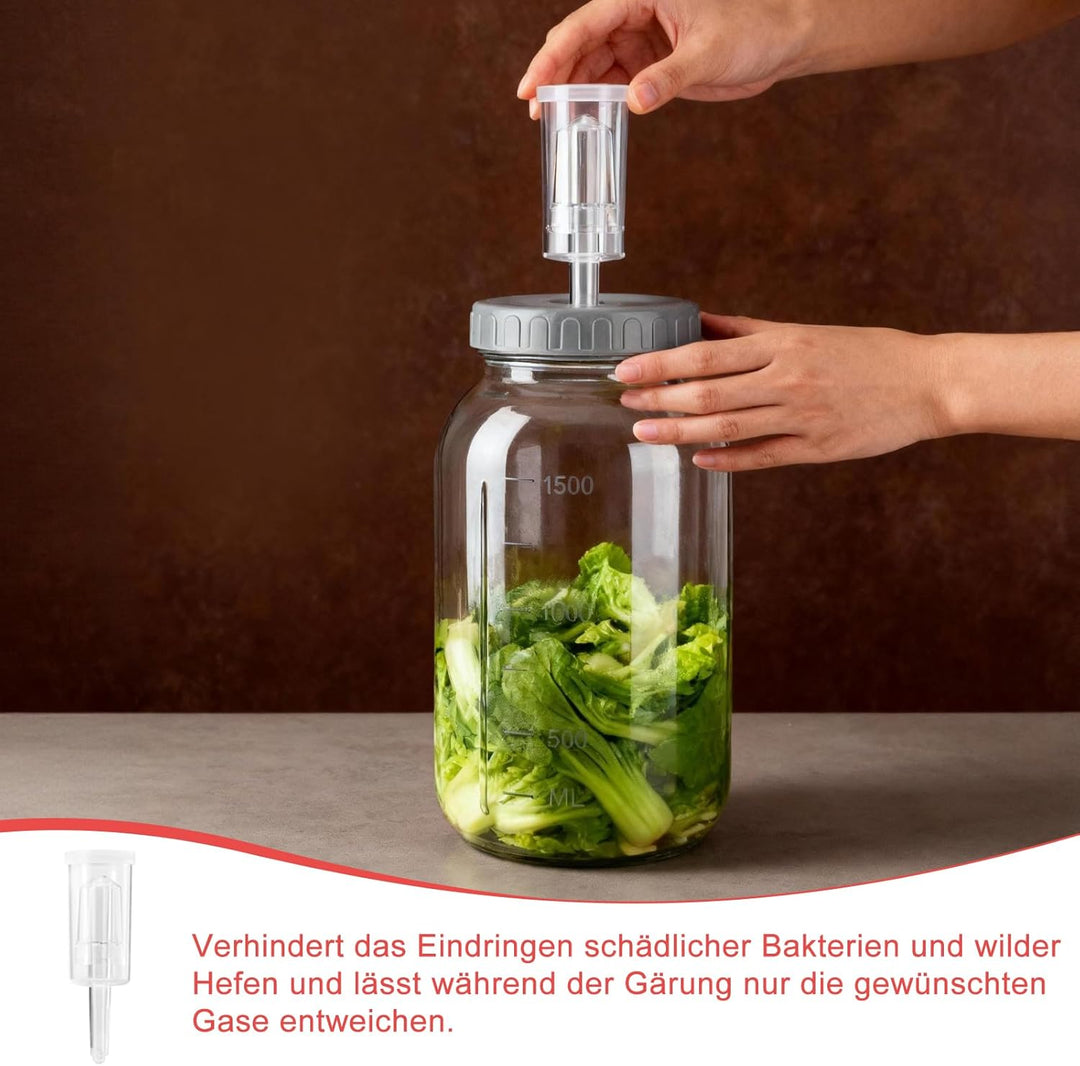 Fermentierglas 2 Stück 2L, Kimchi Behälter mit Luftschleuse, Fermentationsglas Breiter Mund Fermenti